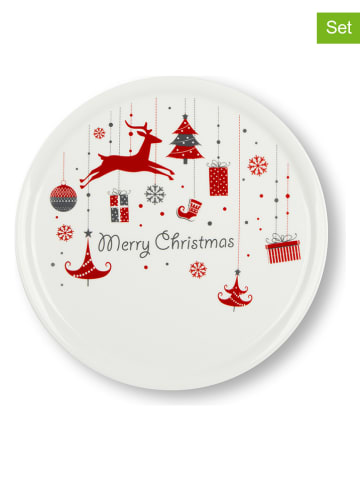 Trendy Kitchen by EXCÉLSA 6er-Set: Dessertteller "Merry Christmas" in Rot/ Weiß - Ø 31 cm