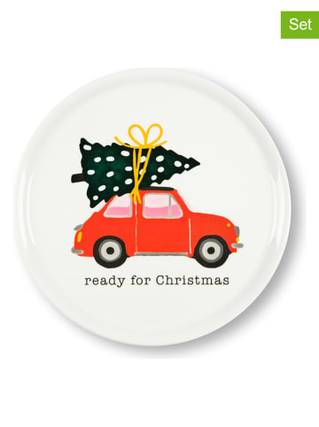 Trendy Kitchen by EXCÉLSA 6-delige set: dessertborden "Ready for Christmas" rood/wit - Ø 31 cm