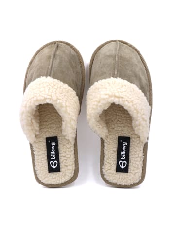 billowy Leder-Hausschuhe in Khaki