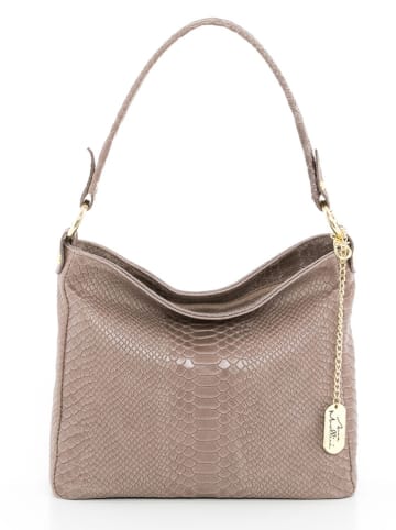 Anna Morellini Leder-Schultertasche "Dania" in Taupe - (B)29 x (H)24 x (T)8 cm