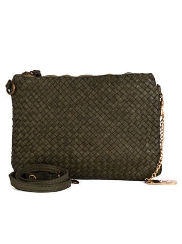 Anna Morellini Leder-Umhängetasche in Oliv - (B)23 x (H)17 x (T)1 cm