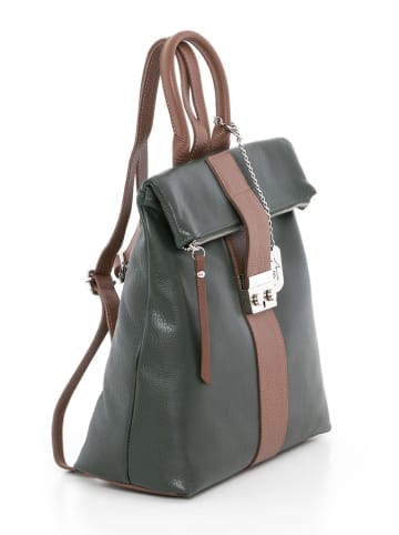 Anna Morellini Leren rugzak "Azaela" olijfgroen/bruin - (B)30 x (H)31 x (D)11 cm