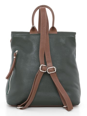 Anna Morellini Leren rugzak "Azaela" olijfgroen/bruin - (B)30 x (H)31 x (D)11 cm