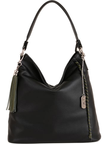 Anna Morellini Leren schoudertas "Anita" zwart - (B)35 x (H)34 x (D)12 cm