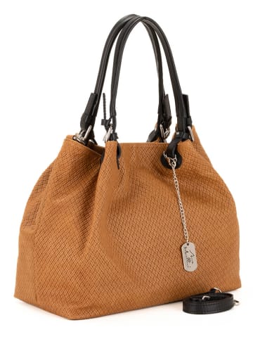 Anna Morellini Leder-Schultertasche "Melissa" in Camel - (B)35 x (H)30 x (T)16 cm