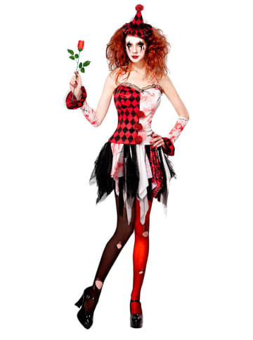 Carnival Party 3-delig kostuum "HORROR HARLEKIN MEISJE" rood/zwart/wit
