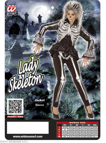 Carnival Party Kostuumjas "LADY SKELETON" zwart/wit