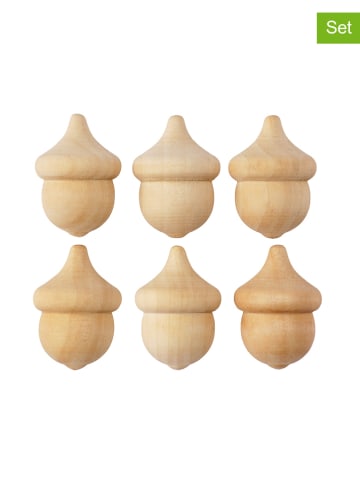 SUNNYSUE 6-delige set: houten eikels naturel
