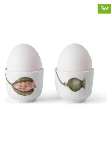 Kähler 2er-Set: Eierbecher "Hammershøi Poppy" in Weiß/ Grün - Ø 5 cm