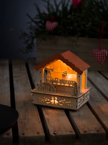 Konstsmide Houten ledsilhouet "Marktstal met oranje dak" naturel - (H)12,5 cm