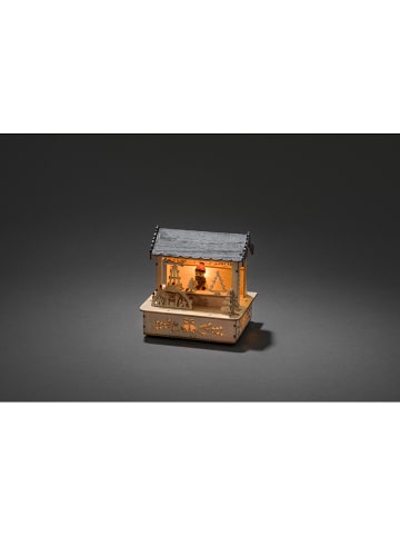 Konstsmide LED-Holzsilhouette "Marktstand mit grauem Dach" in Natur
