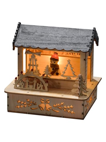 Konstsmide LED-Holzsilhouette "Marktstand mit grauem Dach" in Natur