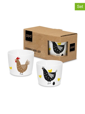 ppd 2-delige set: eierdoppen "Breakfast Club" wit - (H)4,8 x Ø 4 cm