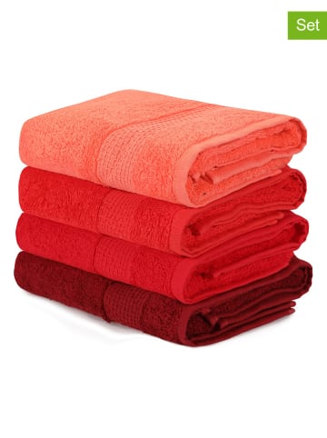 Colorful Cotton 4er-Set: Handtücher in Rot/ Koralle