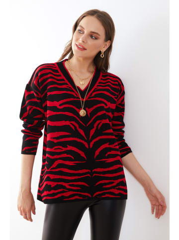 Milan Kiss Sweter w kolorze czerwono-czarnym ze wzorem