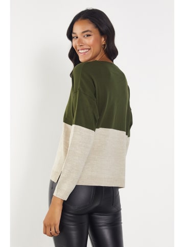 Milan Kiss Pullover in Creme/ Oliv