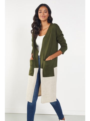 Milan Kiss Cardigan in Oliv/ Creme