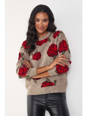 Milan Kiss Pullover in Taupe/ Rot