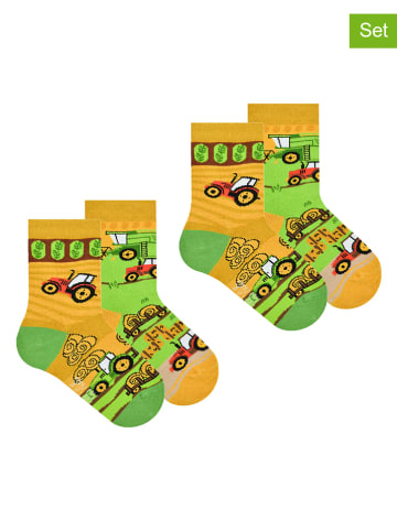 Spox Sox Skarpety antypoślizgowe (2 pary) "Tractors" w kolorze zielono-żółtym