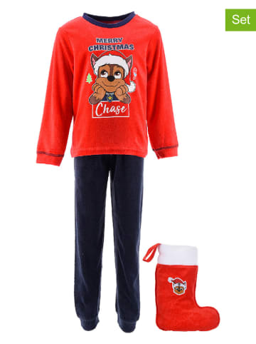 Paw Patrol 2tlg. Set: Pyjama und Weihnachtsstrumpf "Paw Patrol" in Rot/ Dunkelblau