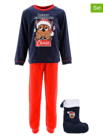 Paw Patrol 2tlg. Set: Pyjama und Weihnachtsstrumpf "Paw Patrol" in Dunkelblau/ Rot