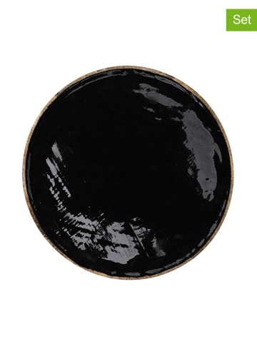 Ethnical Life 4-delige set: serveerborden "Manguier" zwart/naturel - Ø 35 cm