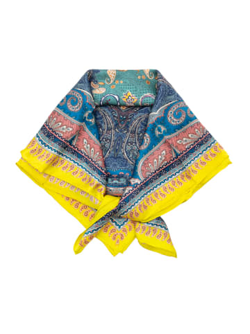 Made in Silk Zijden sjaal blauw/geel - (L)90 x (B)90 cm
