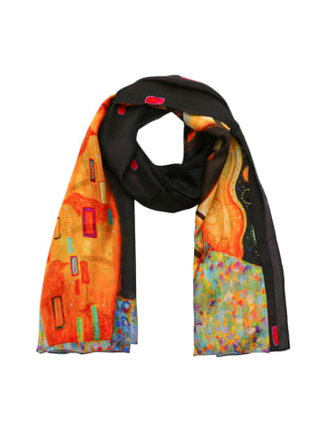 Made in Silk Seiden-Schal in Schwarz/ Orange - (L)190 x (B)110 cm