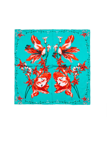 Made in Silk Zijden sjaal turquoise/rood - (L)90 x (B)90 cm