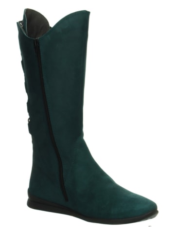 Think! Skórzane kozaki "Spaut" w kolorze ciemnozielonym