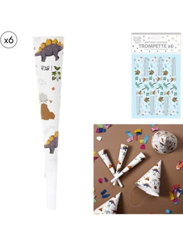 The Home Deco Kids 3-delige set: partytrompetten "Dinosaurus" wit - 3x 6 stuks