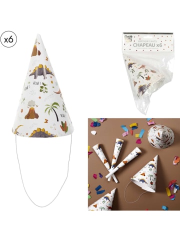 The Home Deco Kids 3-delige set: partyhoedjes "Dinosaurus" wit - 3x 6 stuks