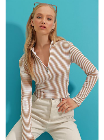 Jumeon Longsleeve in Beige/ Weiß