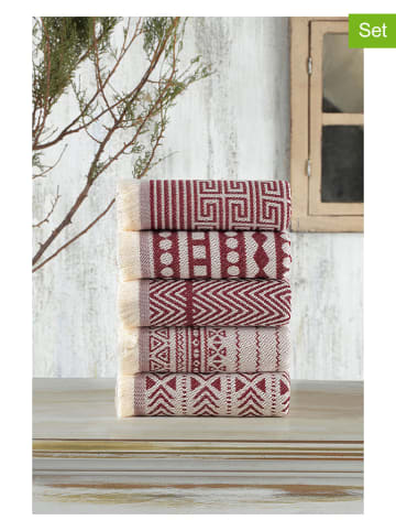 Colorful Cotton 5-delige set: theedoeken wit/rood