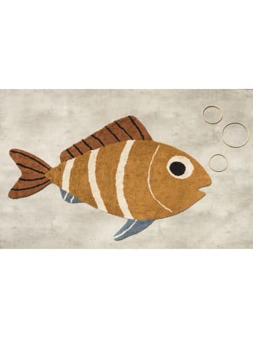 Folkifreckles Bawełniany dywan "Fish" w kolorze pomarańczowo-kremowym - 190 x 127 cm
