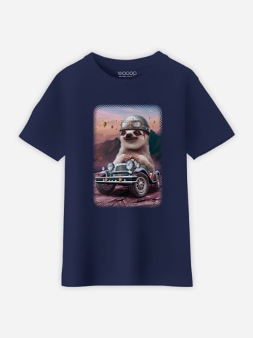 WOOOP Koszulka "Sloth on racing car" w kolorze granatowym