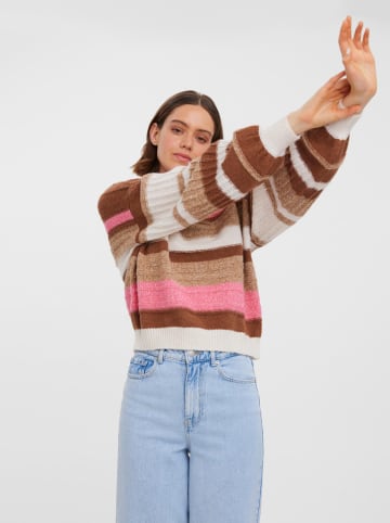 Vero Moda Sweter "Gracelyn" w kolorze różowo-jansobrązowym ze wzorem