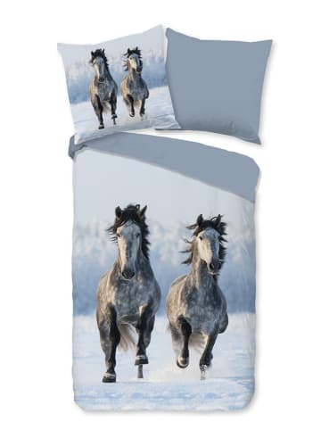 Good Morning Flanell-Bettwäsche-Set "Snowhorses" in Grau