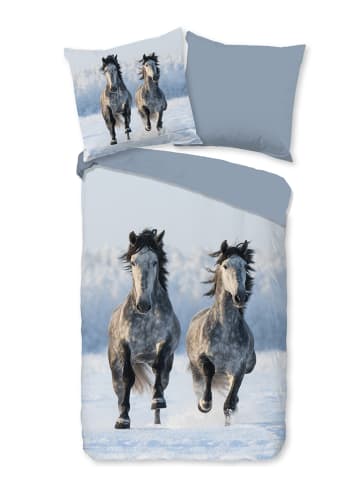 Good Morning Flanellen beddengoedset "Snowhorses" grijs