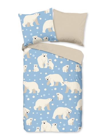 Good Morning Flanellen beddengoedset "Polar Bear" blauw