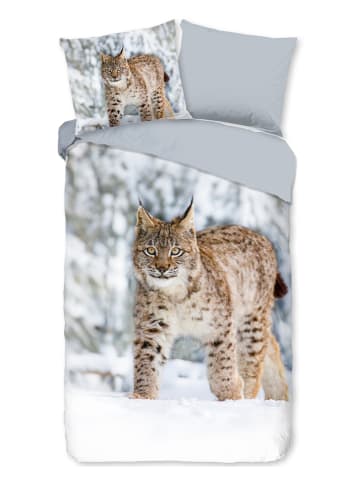Good Morning Flanellen beddengoedset "Lynx" grijs
