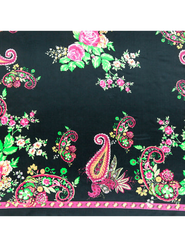 Mon Joli Bijou Zijden sjaal zwart/lichtroze/groen - (L)90 x (B)90 cm