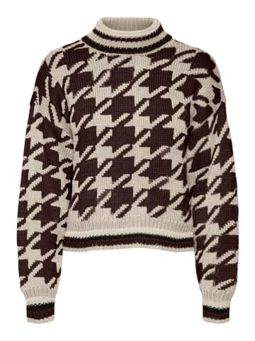 Vero Moda Sweter "Alecia" w kolorze beżowo-brązowym ze wzorem