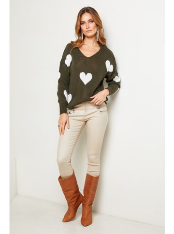 Joséfine Pullover "Arik" in Khaki/ Weiß