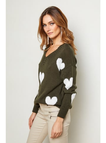 Joséfine Pullover "Arik" in Khaki/ Weiß