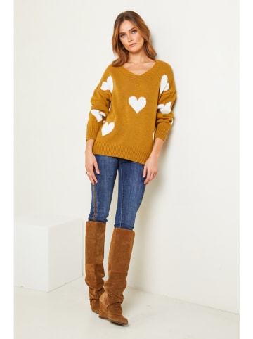 Joséfine Pullover "Arik" in Senf/ Weiß