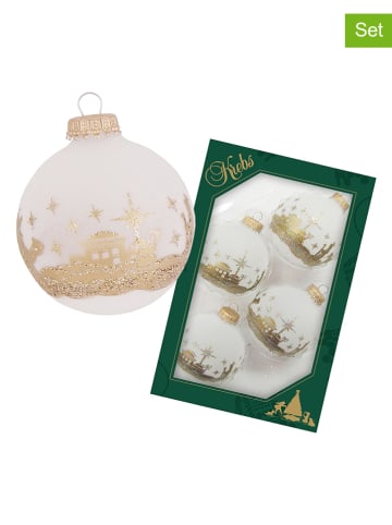 Krebs Glas Lauscha Kerstballen wit/goudkleurig - 4 stuks - Ø 7 cm