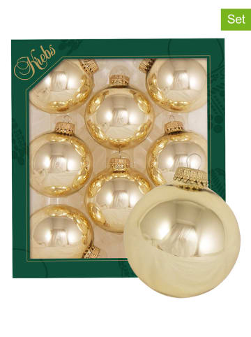 Krebs Glas Lauscha Kerstballen goudkleurig - 8 stuks - Ø 7 cm