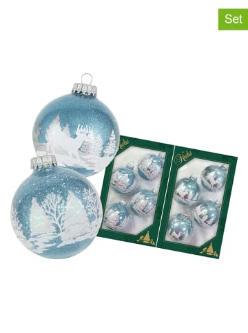 Krebs Glas Lauscha Kerstballen wit/lichtblauw - 8 stuks - Ø 7 cm