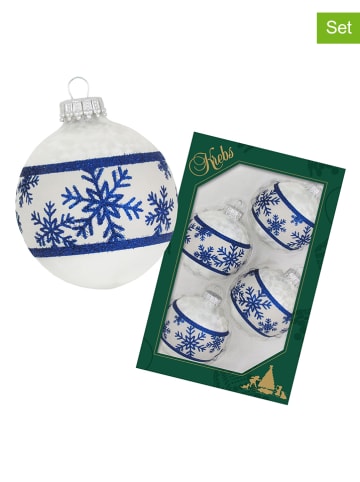 Krebs Glas Lauscha Kerstballen wit/blauw - 4 stuks
